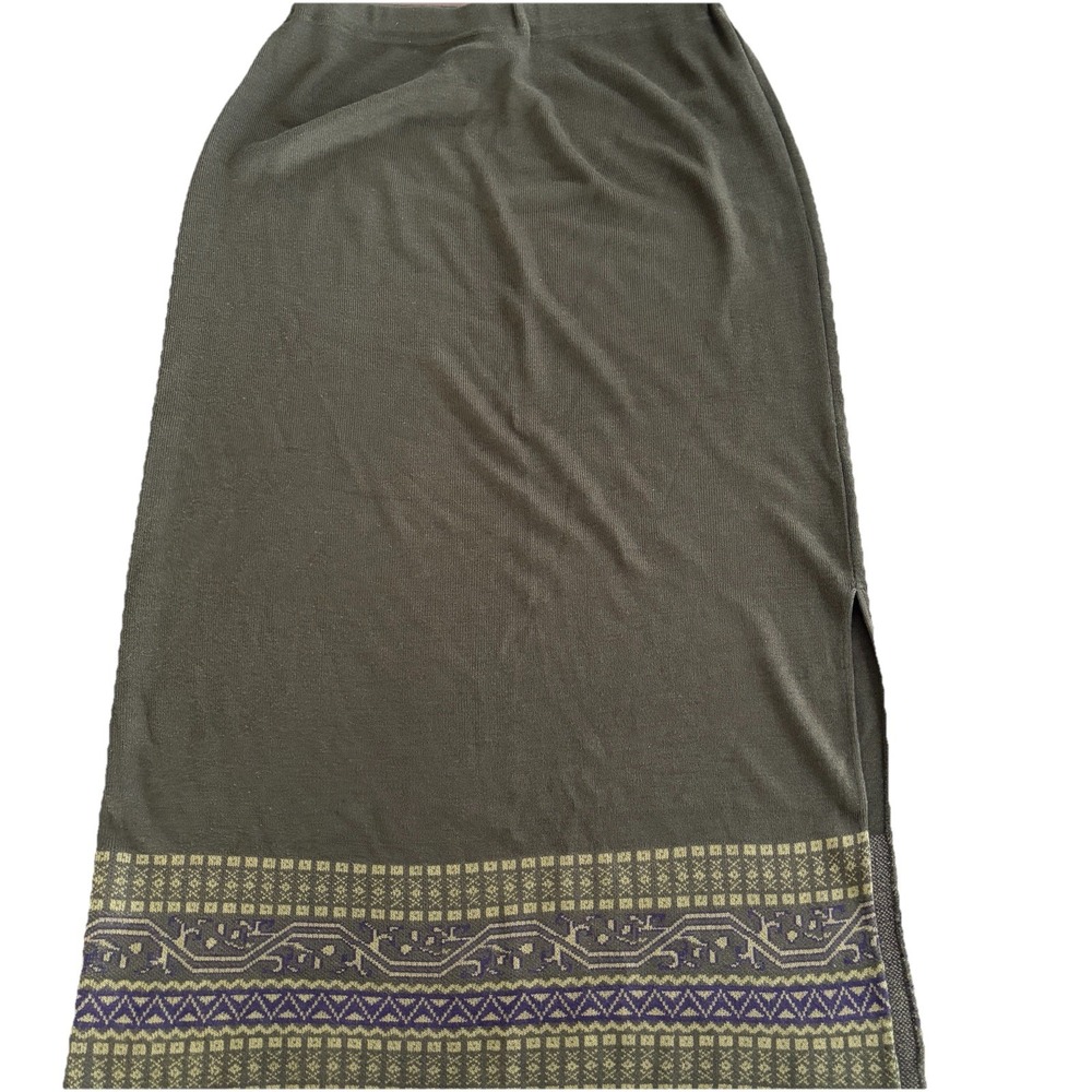 Olive‎ Knit Maxi Skirt Women's Large Granola Boho Corp Lennie For Nina Leonard